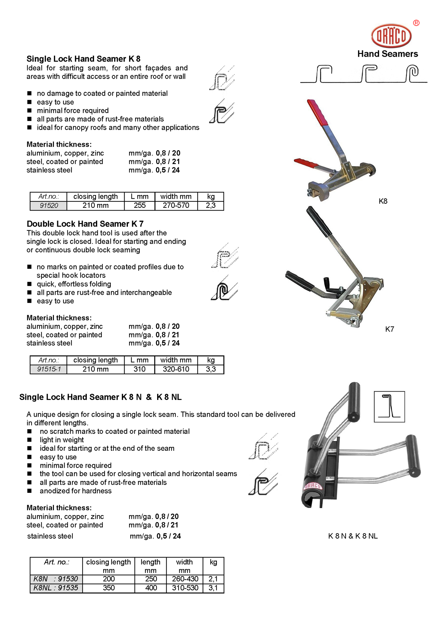 Draco K7 - Double Standing Seam Closing Tool