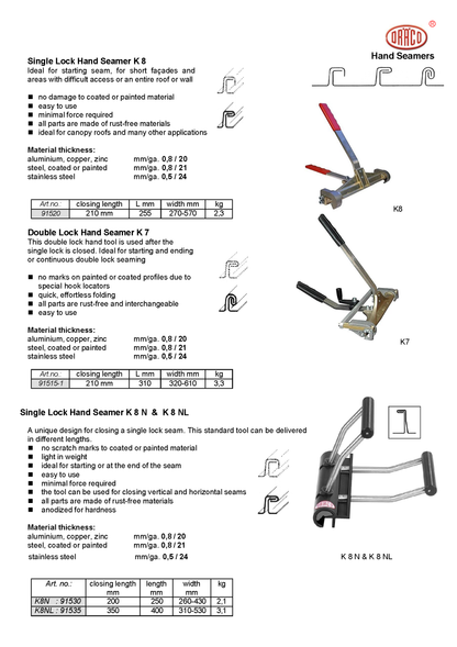 Draco K7 - Double Standing Seam Closing Tool