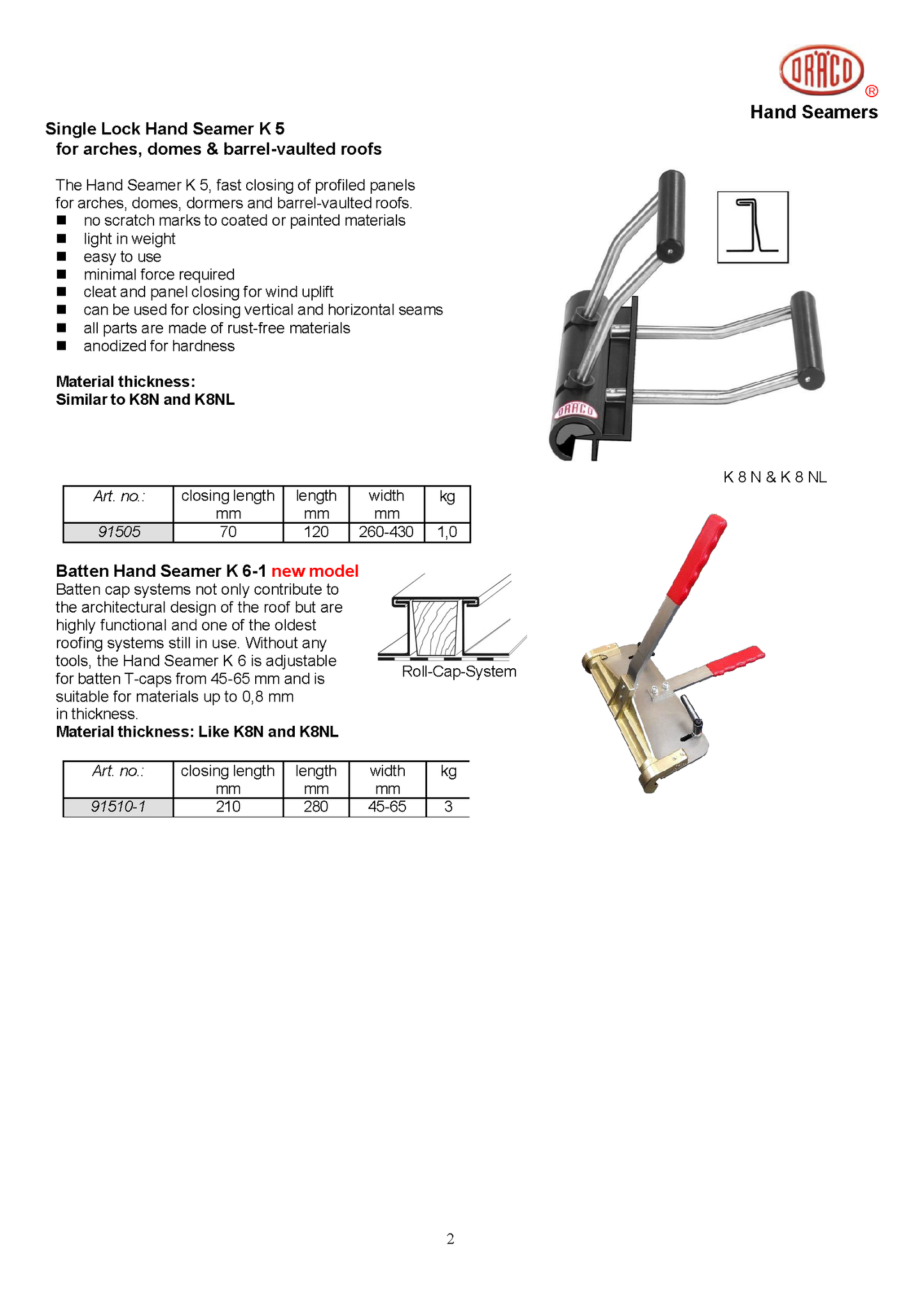 Draco K7 - Double Standing Seam Closing Tool